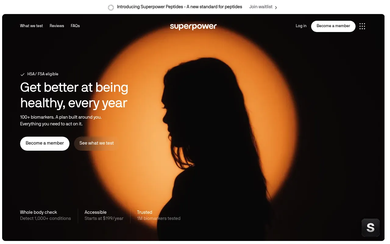 Screenshot of Superpower (superpower.com) — The most advanced platform to optimize your health