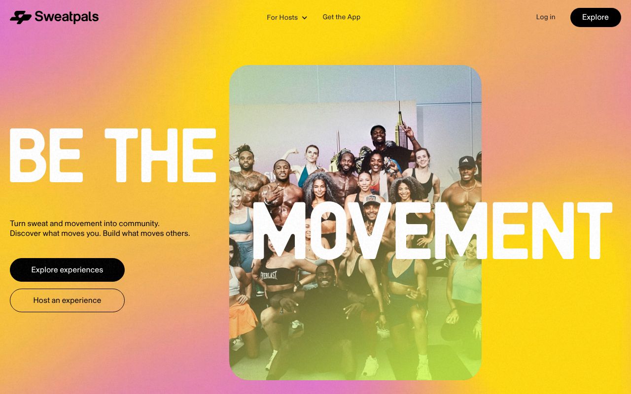 Screenshot of Sweatpals (sweatpals.com) — A platform for people to connect, sweat, and belong