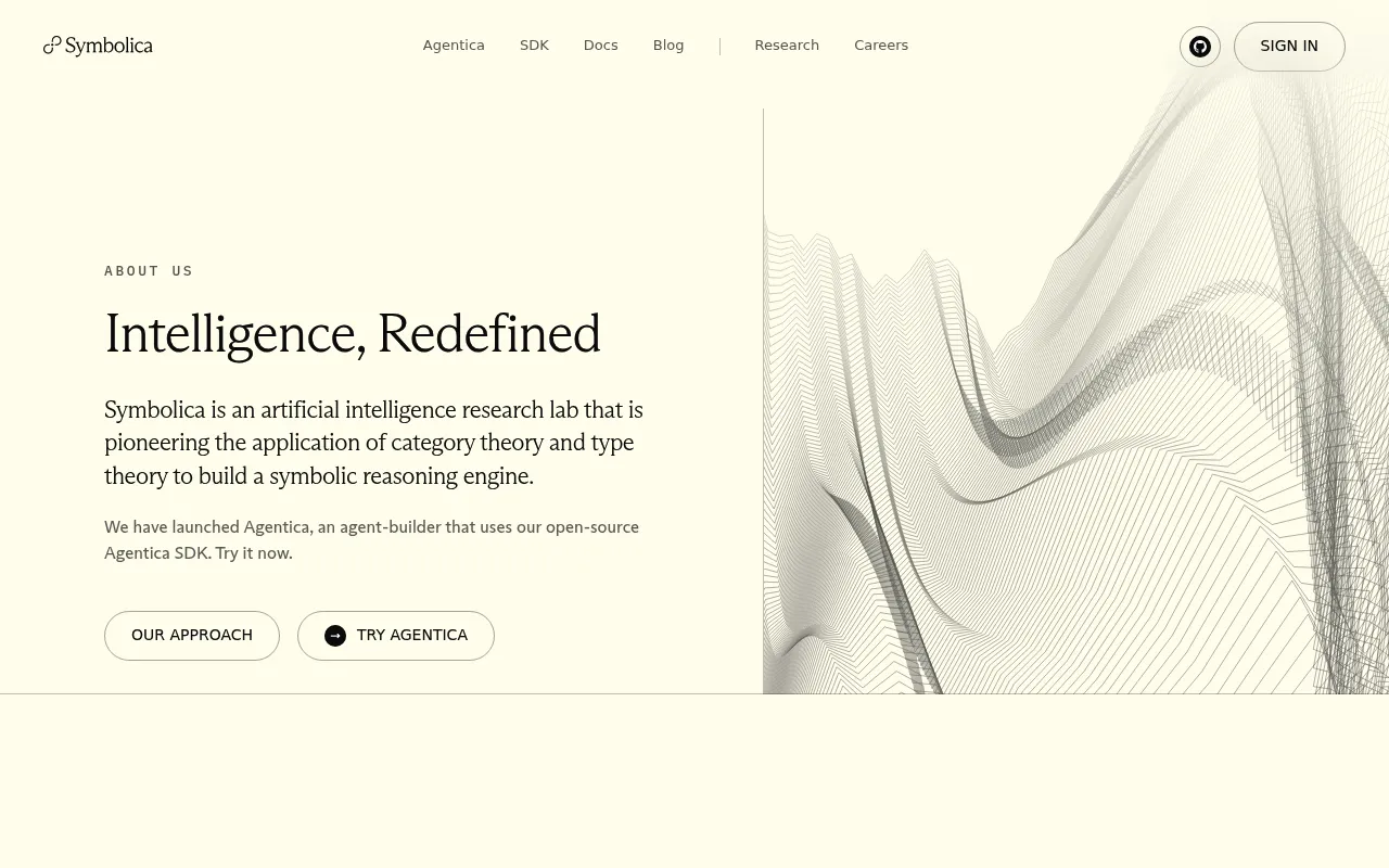 Screenshot of Symbolica (symbolica.ai) — Building structured cognition in machines