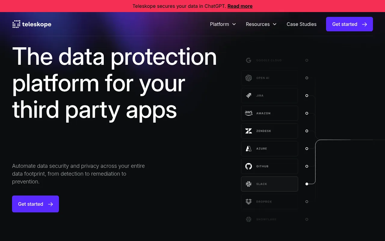 Screenshot of Tekeskope (teleskope.ai) — Agentic security platform