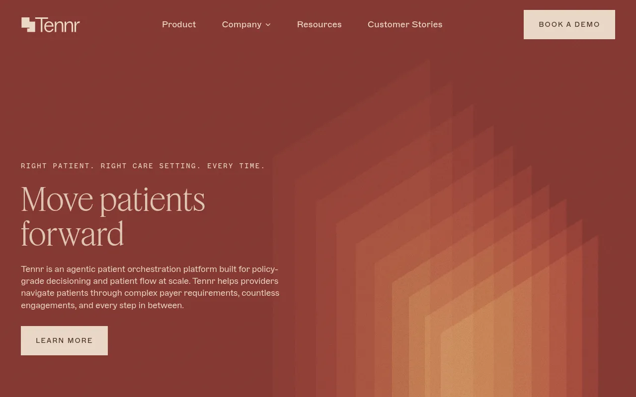 Screenshot of Tennr (tennr.com) — The intelligent automation platform for healthcare ops