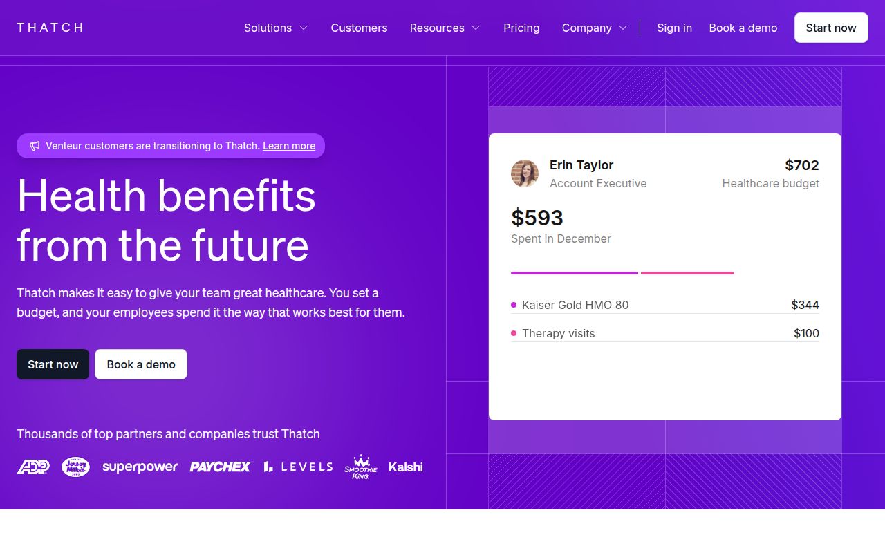Screenshot of Thatch (thatch.com) — Modern health benefits platform