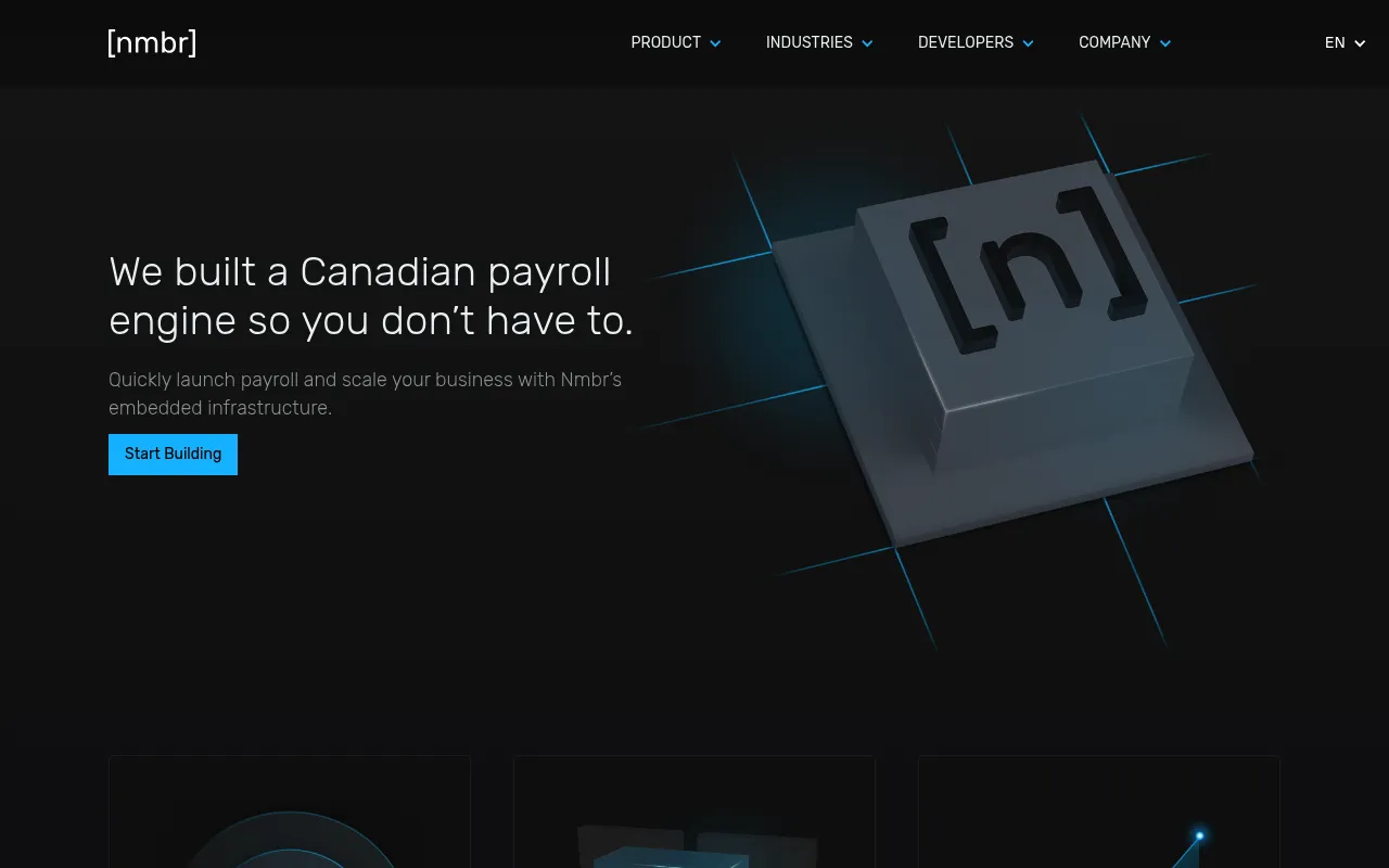 Screenshot of The Nmbr Company (nmbr.co) — Embedded payroll software provider