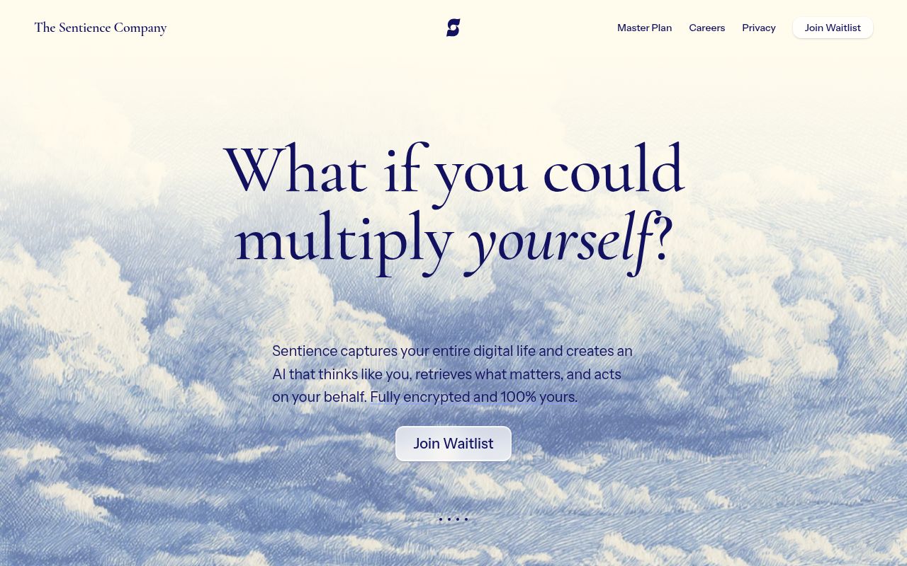 Screenshot of The Sentience Company (sentience.com) — Emulating the mind