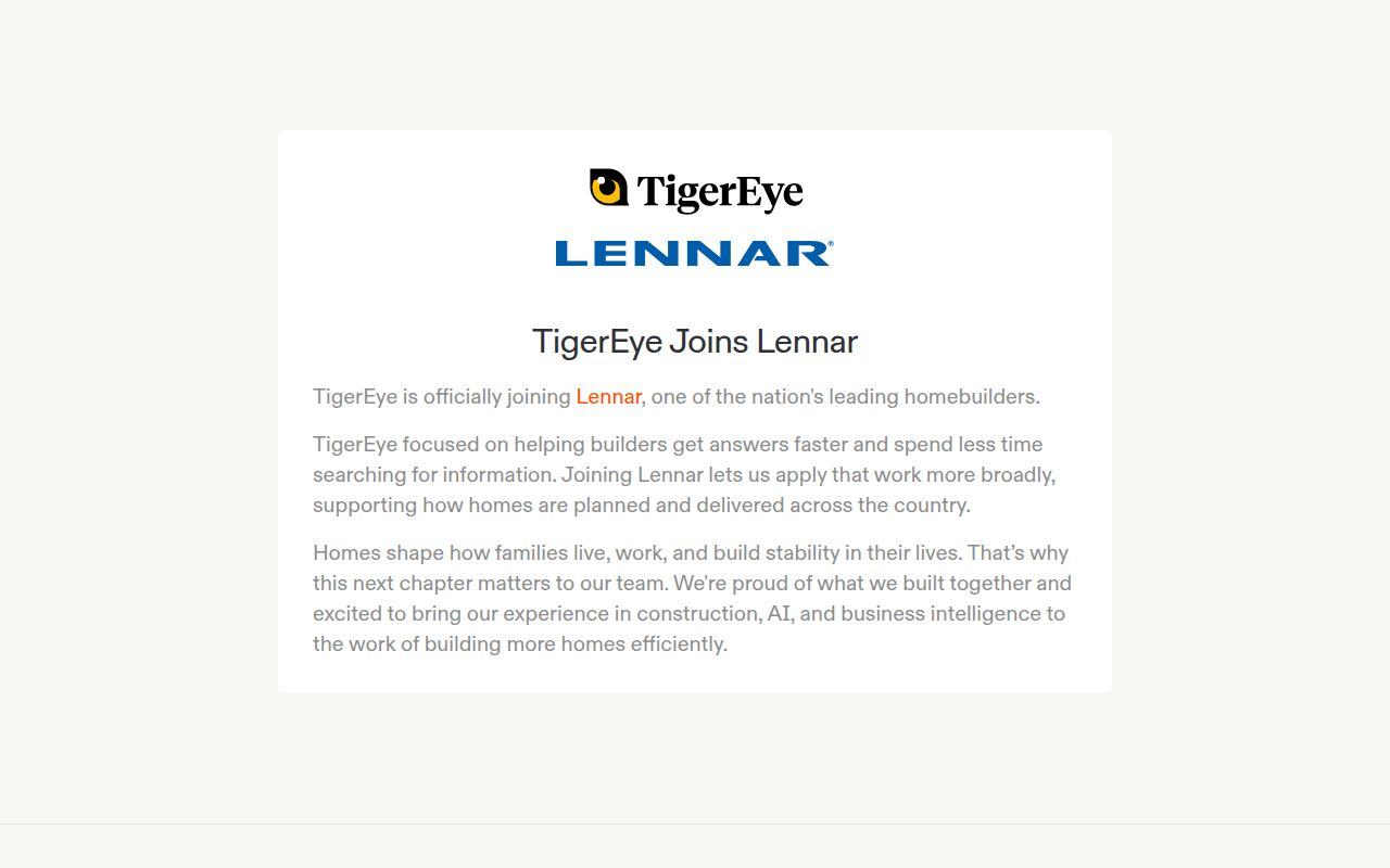 Screenshot of TigerEye (Acquired by Lennar) (tigereye.com) — Modern BI for go-to-market
