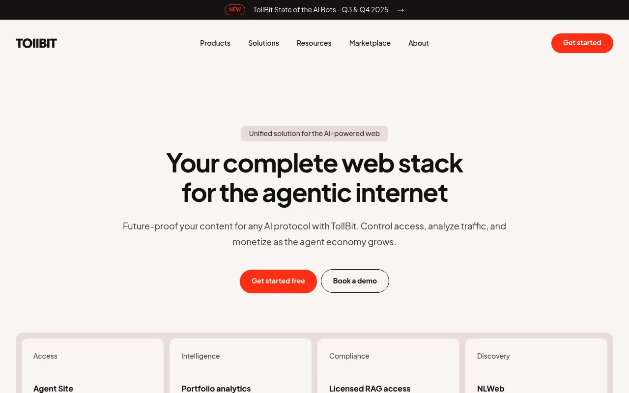 Screenshot of Tollbit (tollbit.com) — Helping websites protect and monetize their content