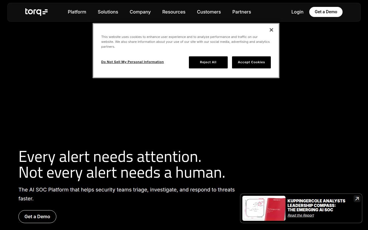 Screenshot of Torq (torq.io) — Autonomous security operations