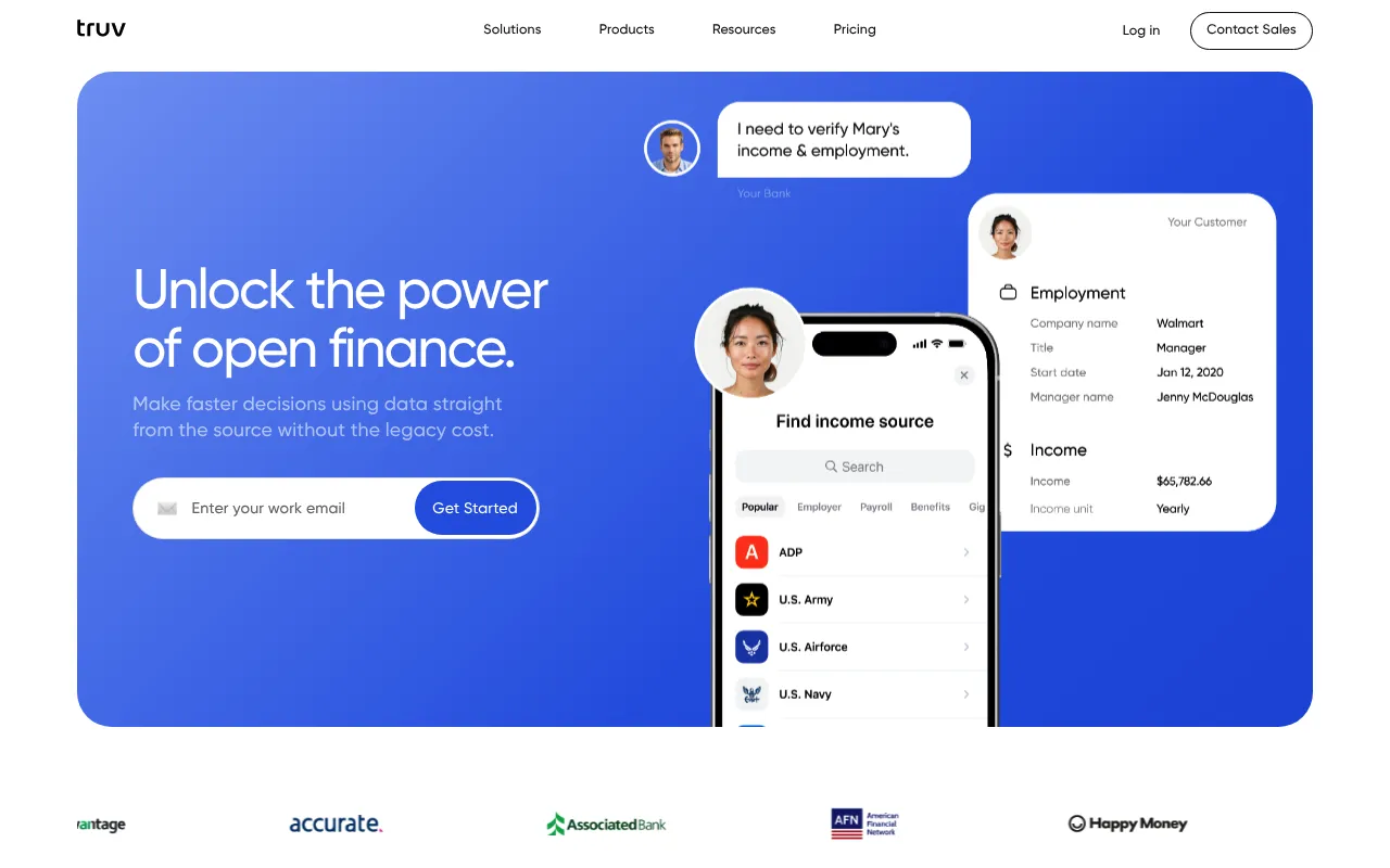 Screenshot of Truv (truv.com) — Income and employment verification platform