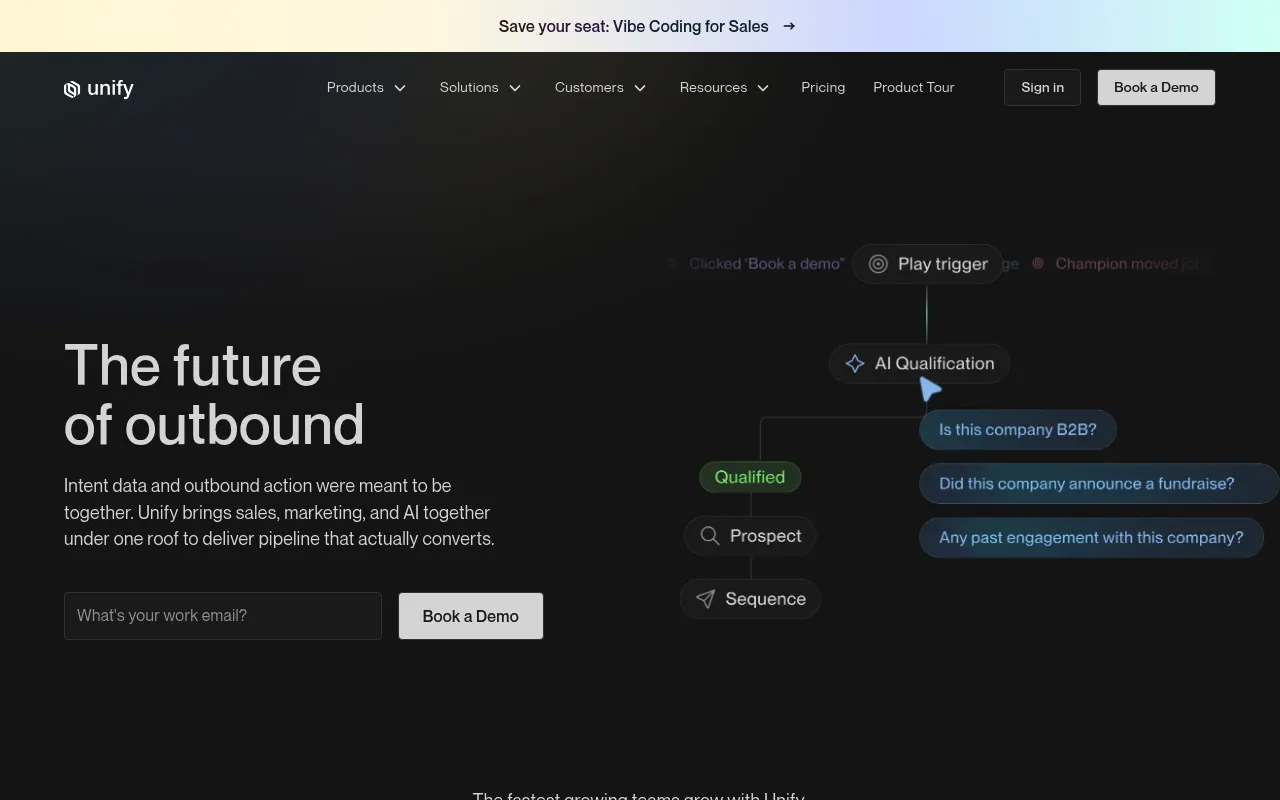 Screenshot of Unify (unifygtm.com) — Transform growth into a science