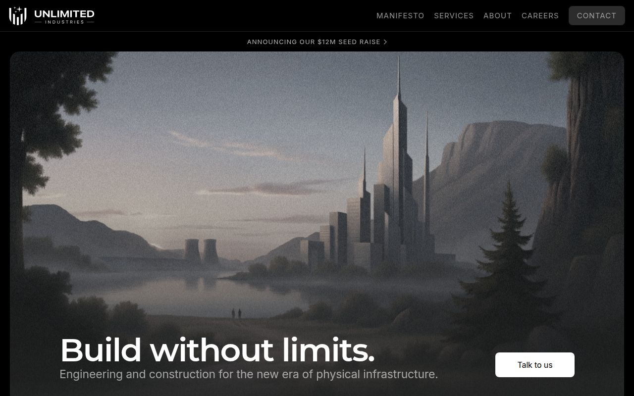 Screenshot of Unlimited Industries (unlimitedindustries.com) — AI-powered construction