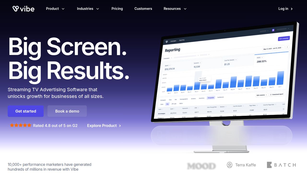 Screenshot of Vibe (vibe.co) — Streaming &amp; connected TV ad platform