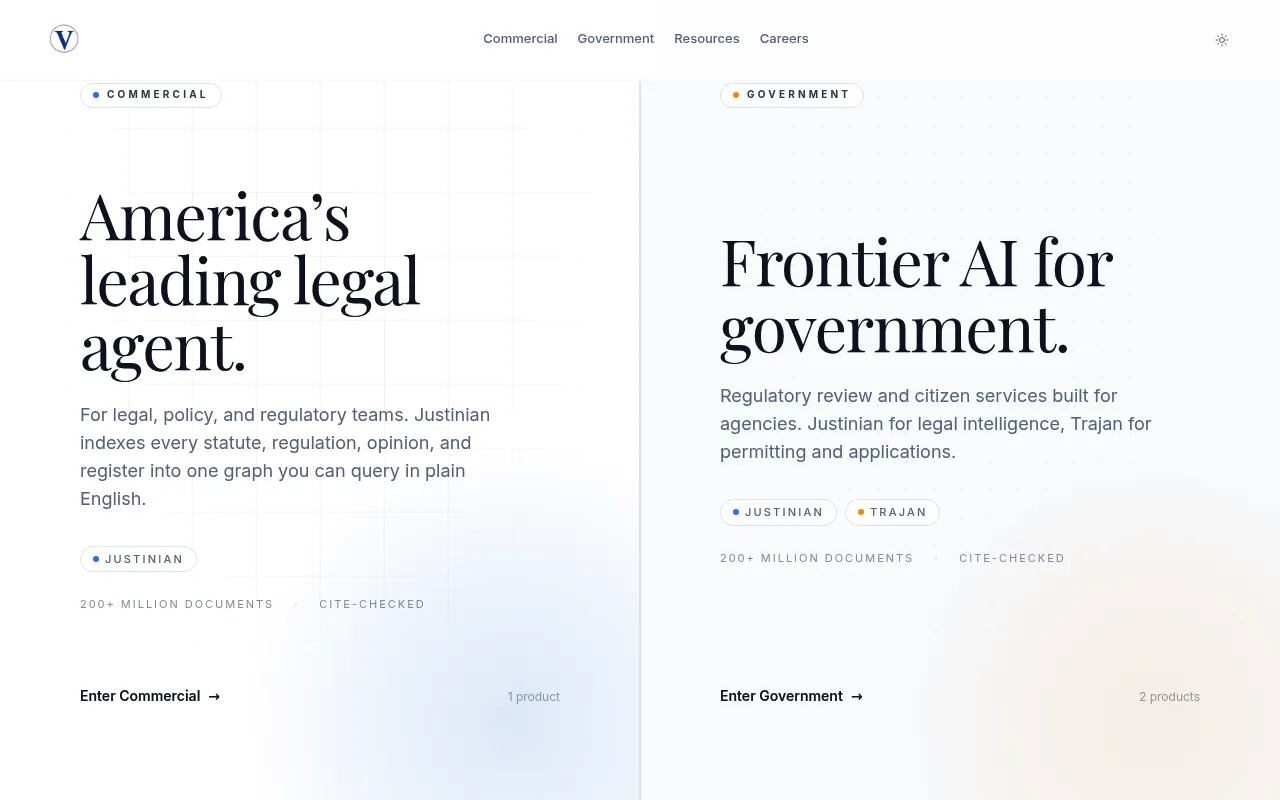 Screenshot of Vulcan Technologies (vulcan-tech.com) — AI regulatory drafting and compliance