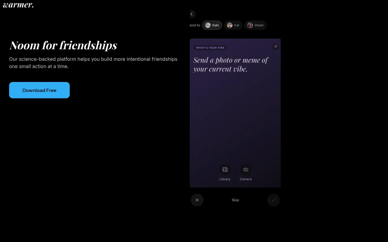 Screenshot of Warmer (warmer.com) — A new kind of advice