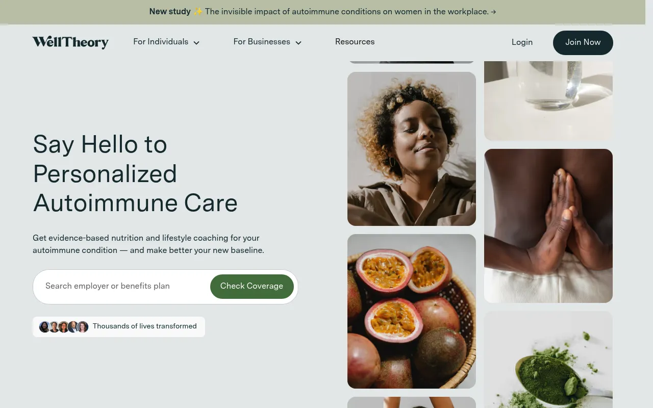 Screenshot of WellTheory (welltheory.com) — Reversing the autoimmune epidemic