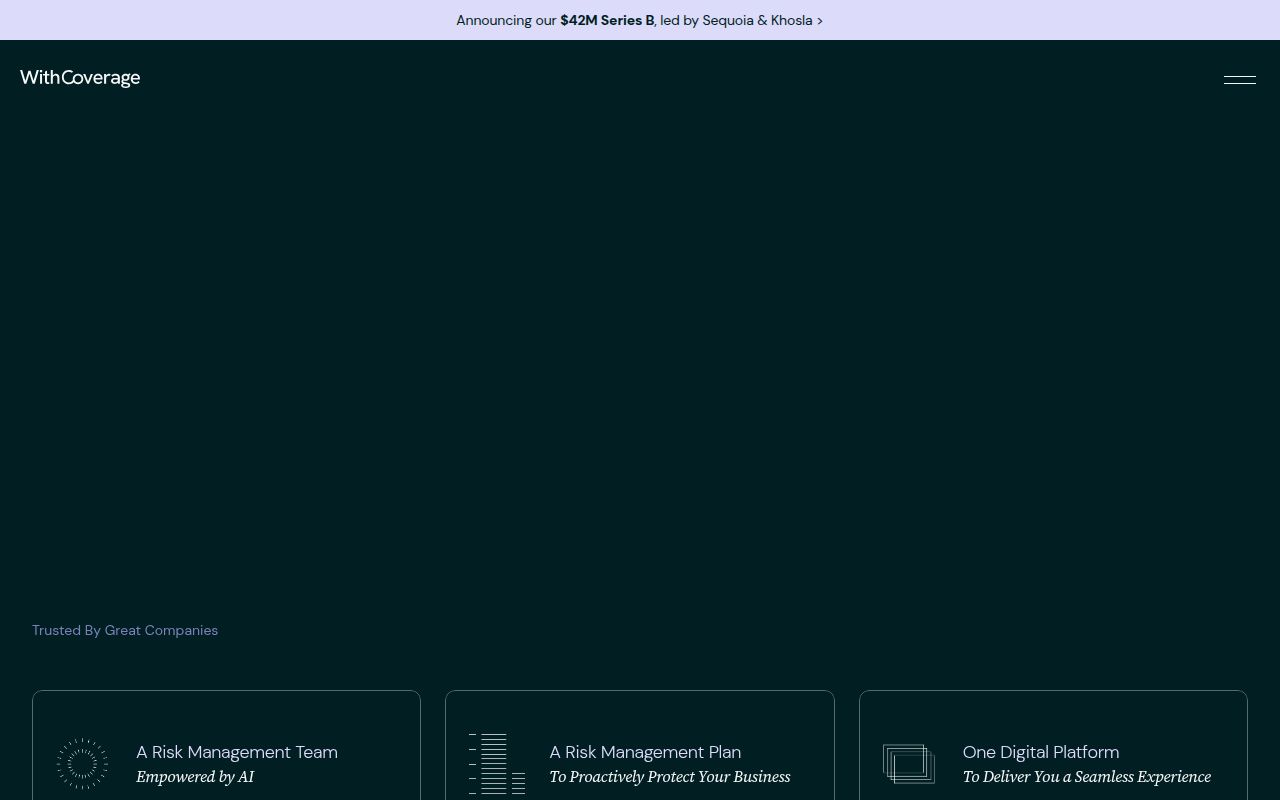 Screenshot of WithCoverage (withcoverage.com) — Flat-free business insurance