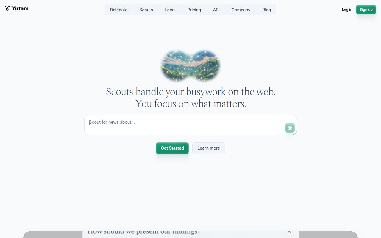 Screenshot of Yutori (yutori.com) — AI agents for everyday life