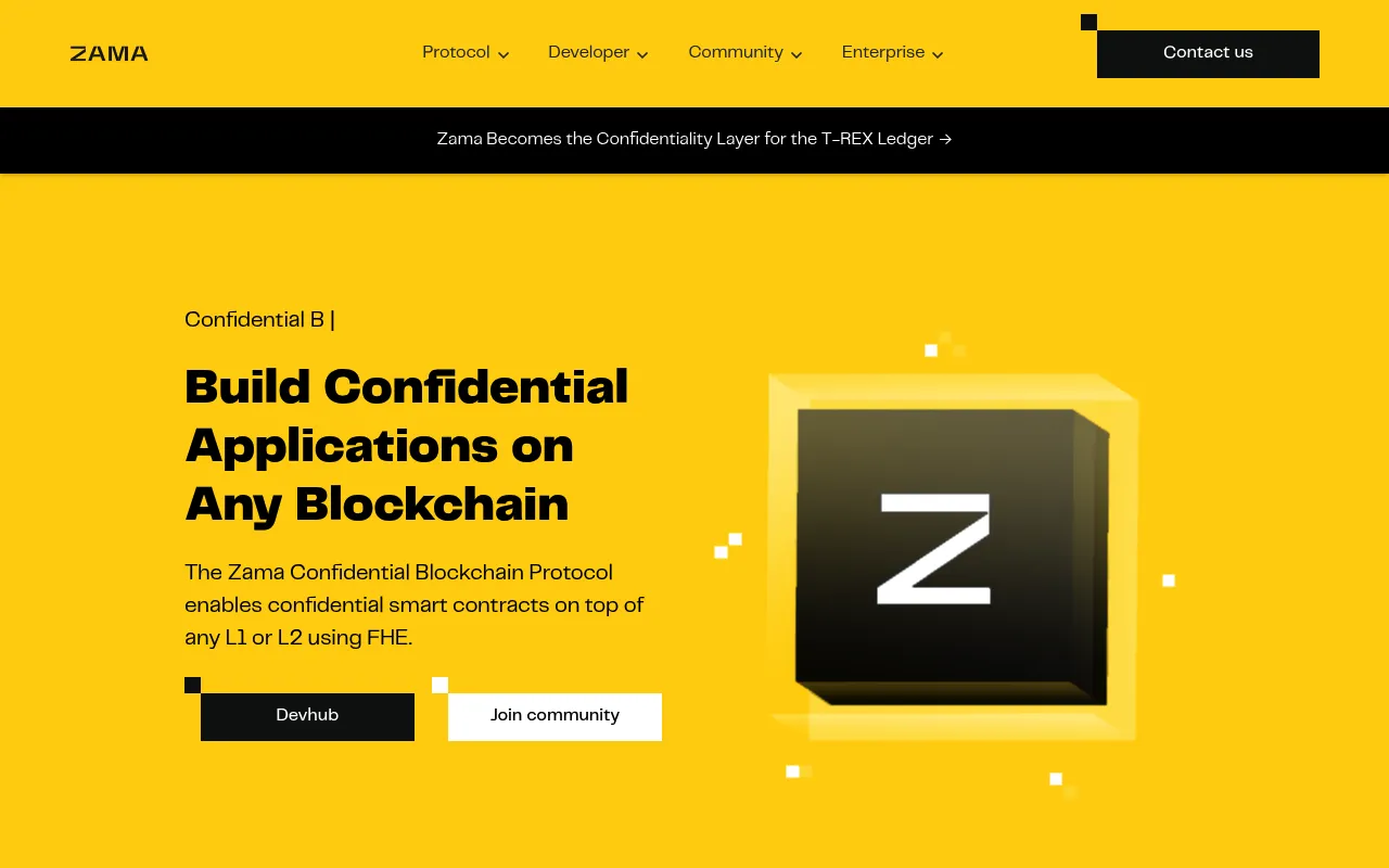 Screenshot of Zama (zama.ai) — Open source cryptography