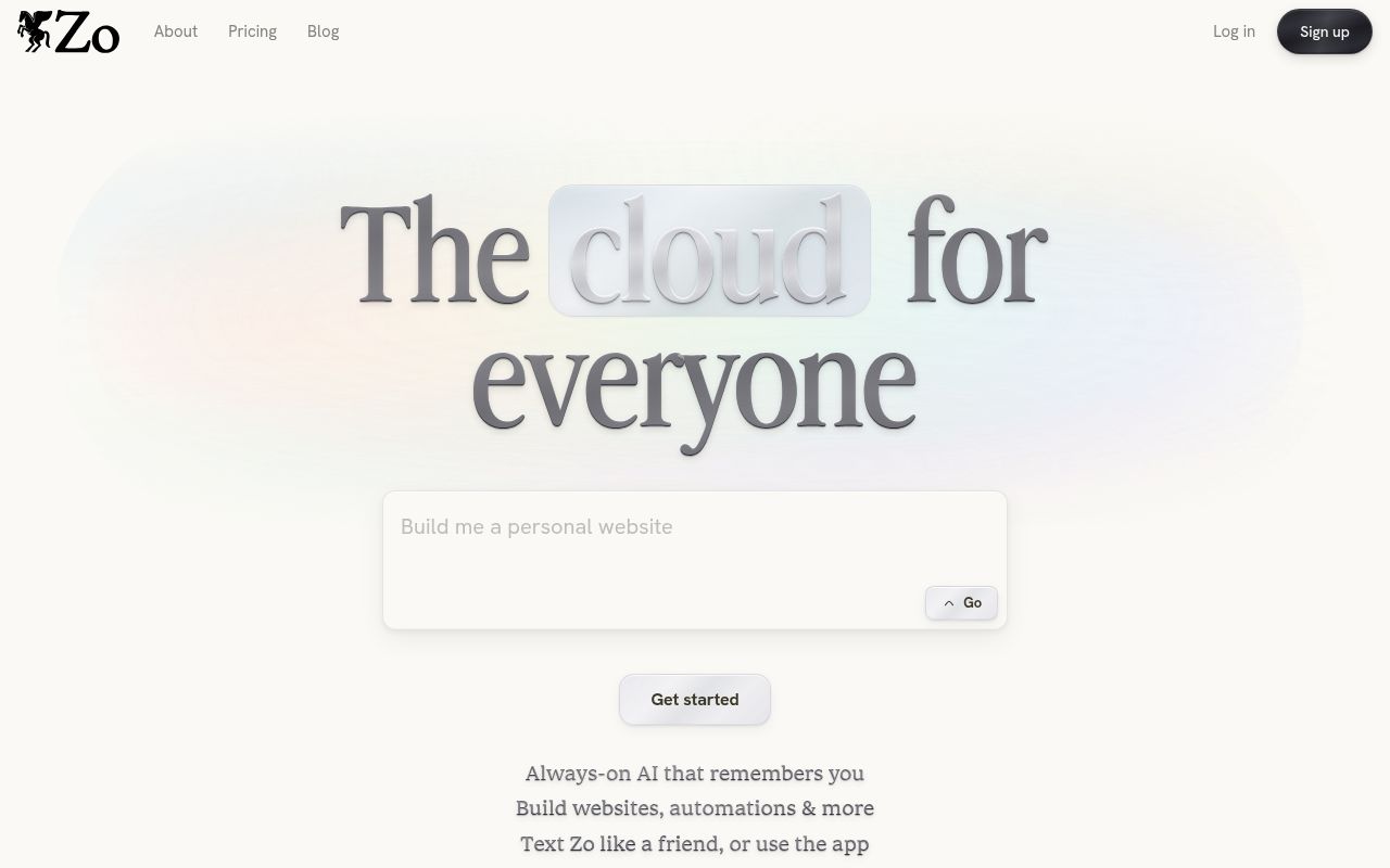 Screenshot of Zo Computer (zo.computer) — The intelligent cloud comptuer